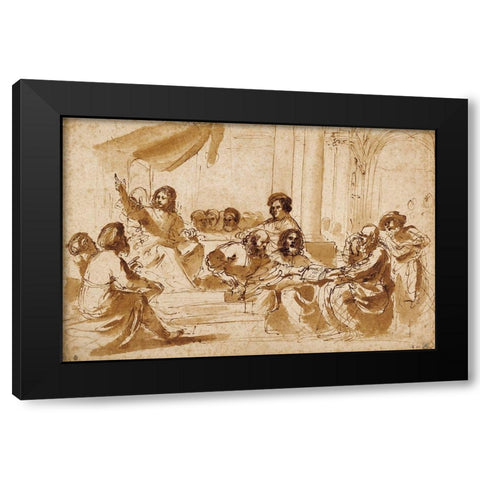 Christ Preaching in the Temple Black Modern Wood Framed Art Print with Double Matting by Barbieri, Giovanni Francesco