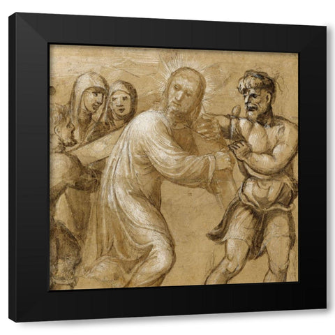 Christ Carrying the Cross (recto); The Resurrection (verso) Black Modern Wood Framed Art Print by Bazzi, Giovanni Antonio