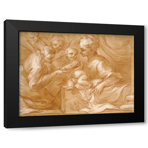 Mystic Marriage of Saint Catherine Black Modern Wood Framed Art Print by Biscaino, Bartolomeo