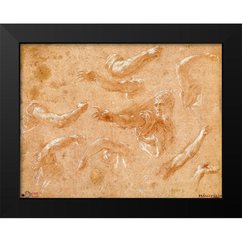 Study of God the Father with Angels Black Modern Wood Framed Art Print by Primaticcio, Francesco