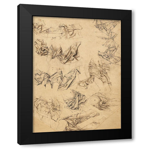 Studies of Christs Loincloth (recto); Studies of Bookbindings and of Christs Loincloth (verso) Black Modern Wood Framed Art Print with Double Matting by Master of the Coburg Roundels