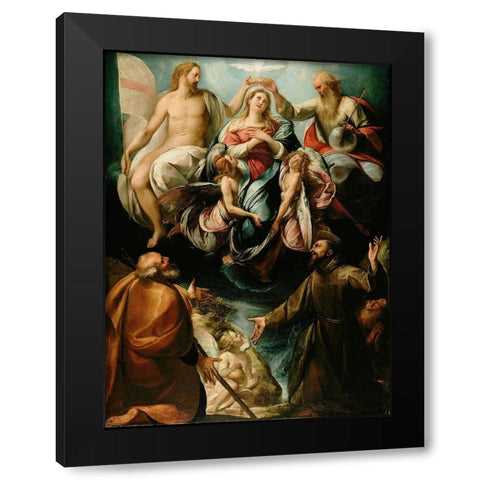 Coronation of the Virgin with Saints Joseph and Francis of Assisi Black Modern Wood Framed Art Print with Double Matting by Procaccini, Giulio