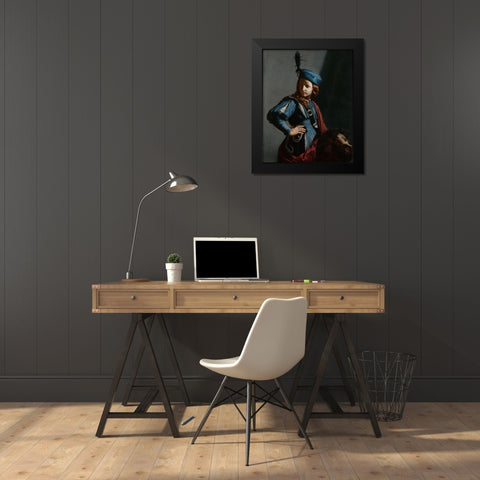 David with the Head of Goliath Black Modern Wood Framed Art Print by Cagnacci, Guido