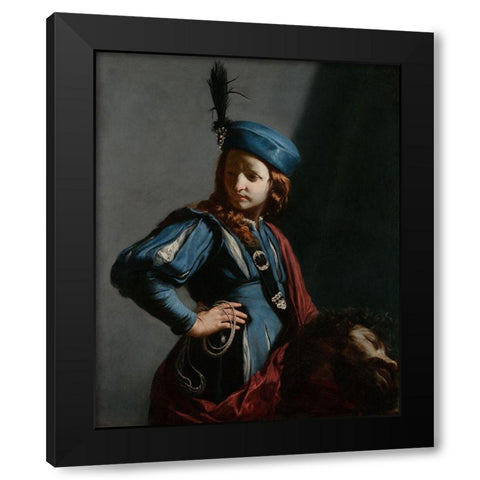 David with the Head of Goliath Black Modern Wood Framed Art Print with Double Matting by Cagnacci, Guido