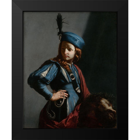 David with the Head of Goliath Black Modern Wood Framed Art Print by Cagnacci, Guido