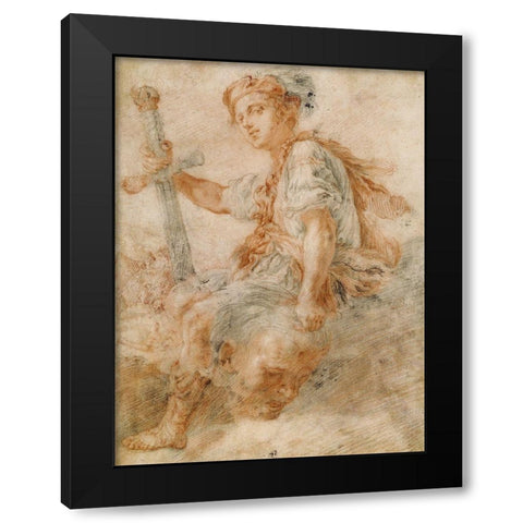 David with the Head of Goliath Black Modern Wood Framed Art Print by Fetti, Domenico