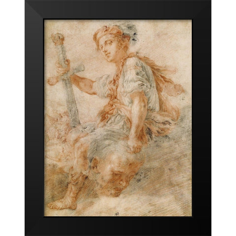 David with the Head of Goliath Black Modern Wood Framed Art Print by Fetti, Domenico