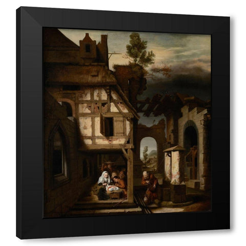 Adoration of the Shepherds Black Modern Wood Framed Art Print by Maes, Nicolaes