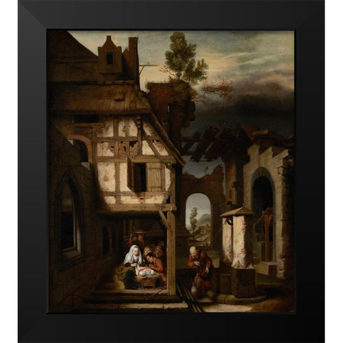 Adoration of the Shepherds Black Modern Wood Framed Art Print by Maes, Nicolaes