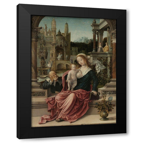 The Holy Family Black Modern Wood Framed Art Print by Gossaert, Jan (Mabuse)