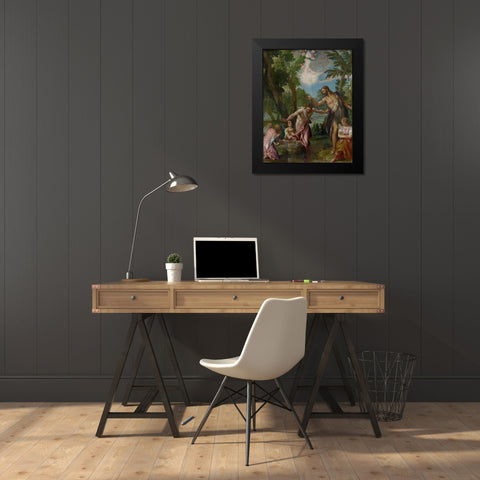 The Baptism of Christ Black Modern Wood Framed Art Print by Veronese, Paolo