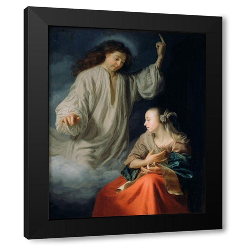The Annunciation Black Modern Wood Framed Art Print with Double Matting by Schalcken, Godfried