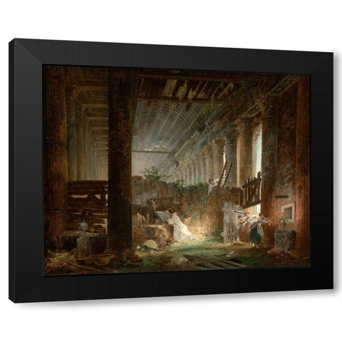 A Hermit Praying in the Ruins of a Roman Temple Black Modern Wood Framed Art Print with Double Matting by Robert, Hubert