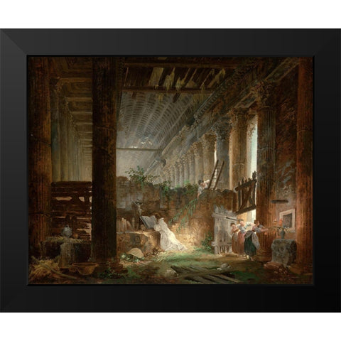 A Hermit Praying in the Ruins of a Roman Temple Black Modern Wood Framed Art Print by Robert, Hubert