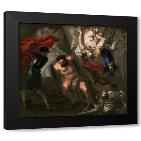 The Death of Samson Black Modern Wood Framed Art Print by School, Genoese