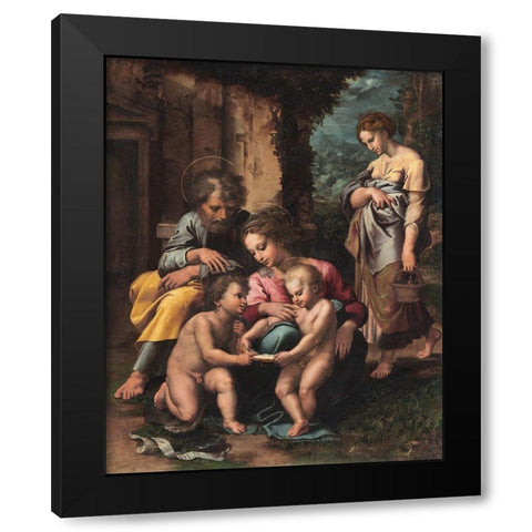 The Holy Family Black Modern Wood Framed Art Print by Romano, Giulio