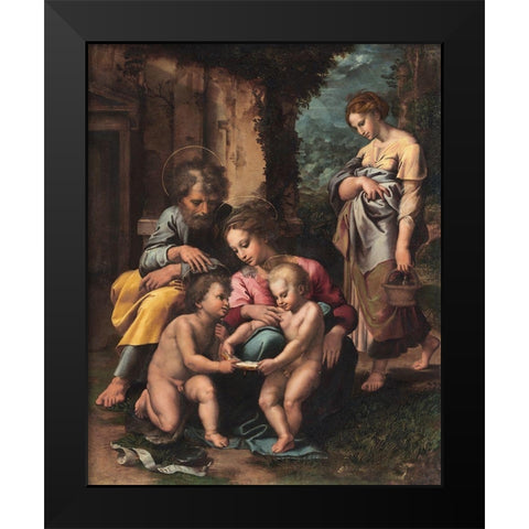 The Holy Family Black Modern Wood Framed Art Print by Romano, Giulio