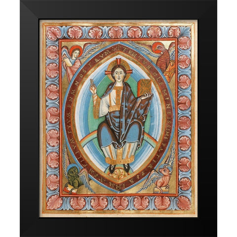 Christ in Majesty Black Modern Wood Framed Art Print by Unknown 11th Century Illuminator