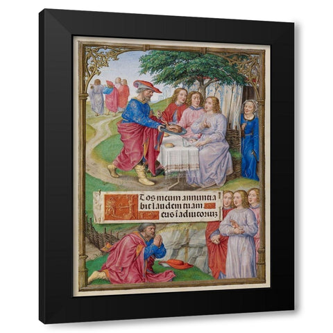 Abraham and the Three Angels Black Modern Wood Framed Art Print with Double Matting by Unknown 16th Century Flemish Illuminator