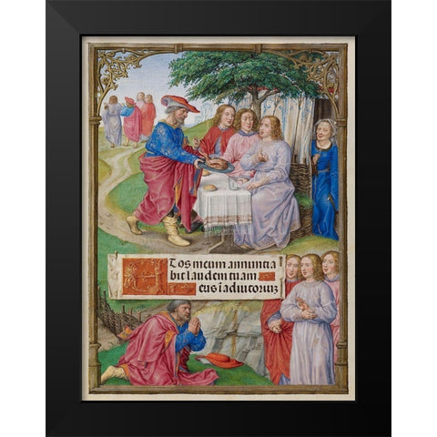 Abraham and the Three Angels Black Modern Wood Framed Art Print by Unknown 16th Century Flemish Illuminator
