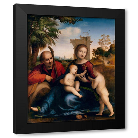The Rest on the Flight into Egypt with St. John the Baptist Black Modern Wood Framed Art Print with Double Matting by della Porta, Baccio
