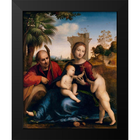 The Rest on the Flight into Egypt with St. John the Baptist Black Modern Wood Framed Art Print by della Porta, Baccio