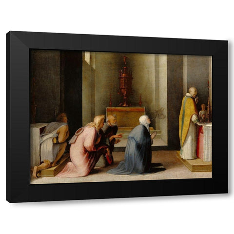 The Miraculous Communion of Saint Catherine of Siena Black Modern Wood Framed Art Print with Double Matting by Beccafumi, Domenico