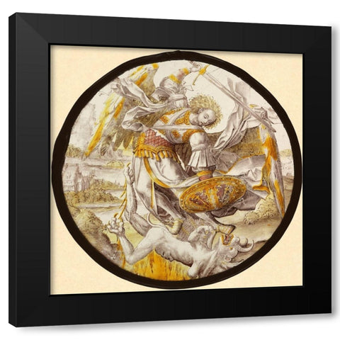 The Archangel Michael Vanquishing the Devil Black Modern Wood Framed Art Print by Unknown 16th Century Netherlandish Glassmaker