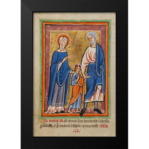 Christ Led to Jerusalem by Mary and Joseph Black Modern Wood Framed Art Print by Unknown 12th Century Illuminator