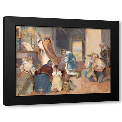 Fridolin Assists with the Holy Mass Black Modern Wood Framed Art Print with Double Matting by Fendi, Peter