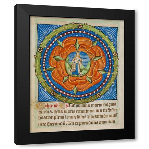 Decorated Text Page - Mary and Jesus in a Rose Black Modern Wood Framed Art Print with Double Matting by Unknown 12th Century Illuminator