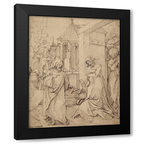 Christ Taking Leave of His Mother Black Modern Wood Framed Art Print by Schaufelein, Hans
