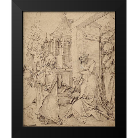 Christ Taking Leave of His Mother Black Modern Wood Framed Art Print by Schaufelein, Hans