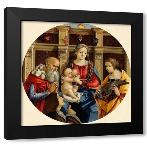 Madonna and Child with a Male Saint, Catherine of Alexandria and a Donor Black Modern Wood Framed Art Print by di Pietro Membrini, Michelangelo