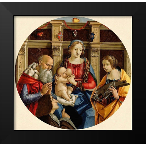 Madonna and Child with a Male Saint, Catherine of Alexandria and a Donor Black Modern Wood Framed Art Print by di Pietro Membrini, Michelangelo