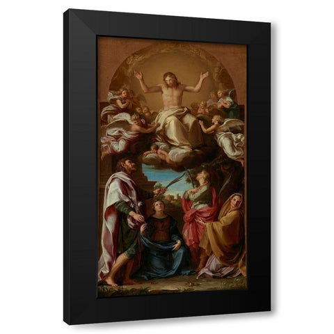 Christ in Glory with Saints Celsus, Julian, Marcionilla and Basilissa Black Modern Wood Framed Art Print with Double Matting by Batoni, Pompeo Girolamo