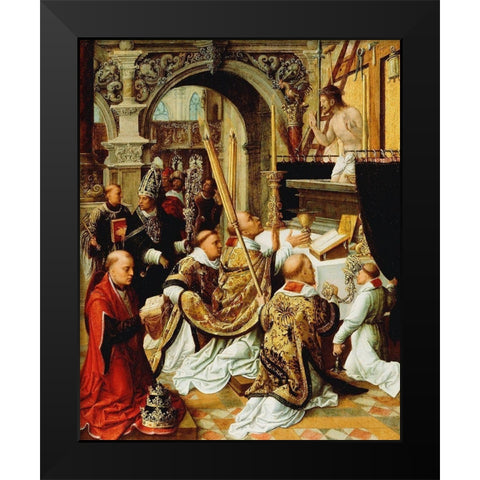 The Mass of Saint Gregory the Great Black Modern Wood Framed Art Print by Adriaen, Ysenbrandt,