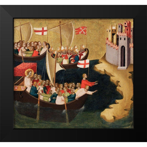 Arrival of Saint Ursula at Cologne Black Modern Wood Framed Art Print by Daddi, Bernardo