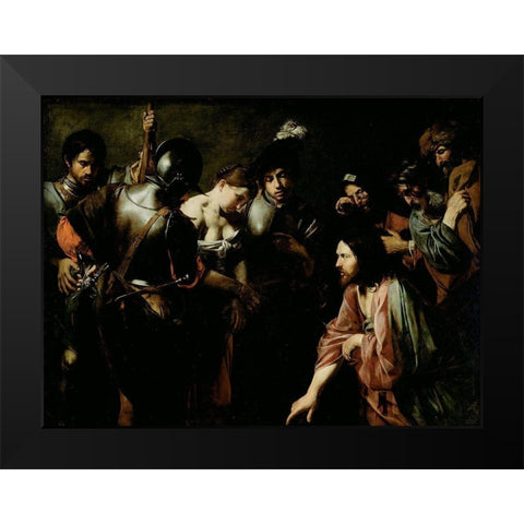 Christ and the Adulteress Black Modern Wood Framed Art Print by de Boulogne, Valentin
