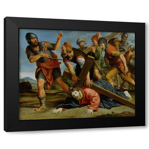 The Way to Calvary Black Modern Wood Framed Art Print with Double Matting by Domenichino