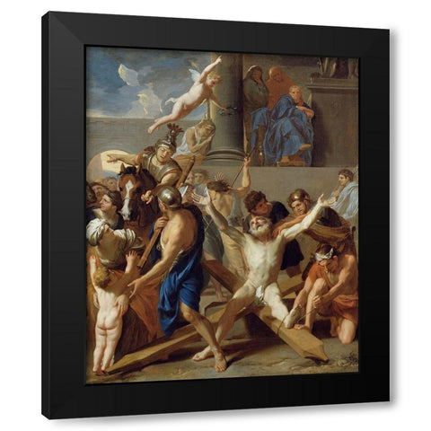 The Martyrdom of St. Andrew Black Modern Wood Framed Art Print with Double Matting by Le Brun, Charles