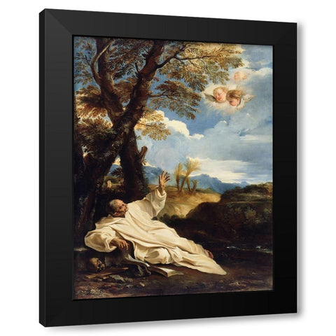 The Vision of Saint Bruno Black Modern Wood Framed Art Print with Double Matting by Mola, Pier Francesco