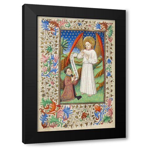 A Patron and his Guardian Angel Black Modern Wood Framed Art Print with Double Matting by Unknown 15th Century French Illuminator