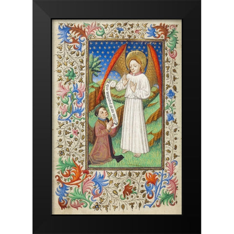A Patron and his Guardian Angel Black Modern Wood Framed Art Print by Unknown 15th Century French Illuminator