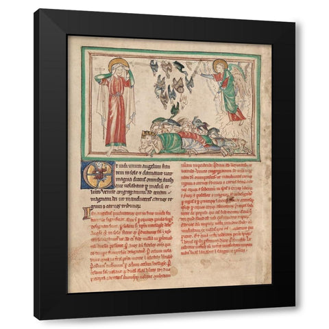 An Angel Standing in the Sun and Birds Invited to the Repast Black Modern Wood Framed Art Print with Double Matting by Unknown 13th Century Illuminator