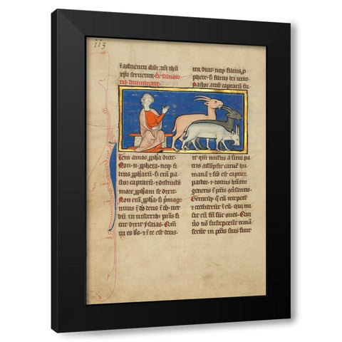 Amos and Three Goats Black Modern Wood Framed Art Print with Double Matting by Unknown 13th Century Illuminator