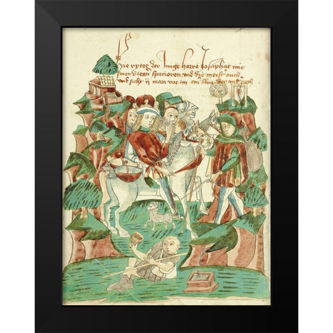 Josaphat Meeting a Blind Man and a Beggar Black Modern Wood Framed Art Print by Unknown 15th Century German Illuminator