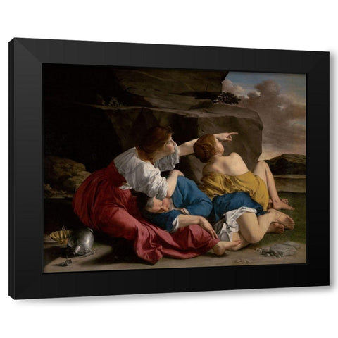 Lot and his Daughters Black Modern Wood Framed Art Print with Double Matting by Gentileschi, Orazio
