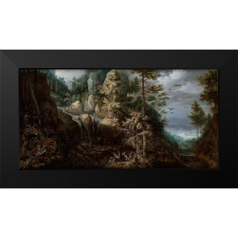 Landscape with the Temptation of Saint Anthony Black Modern Wood Framed Art Print by Savery, Roelandt