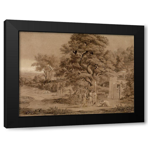 Landscape with Abraham and the Three Angels in the Valley of Mambre Black Modern Wood Framed Art Print with Double Matting by Koch, Joseph Anton